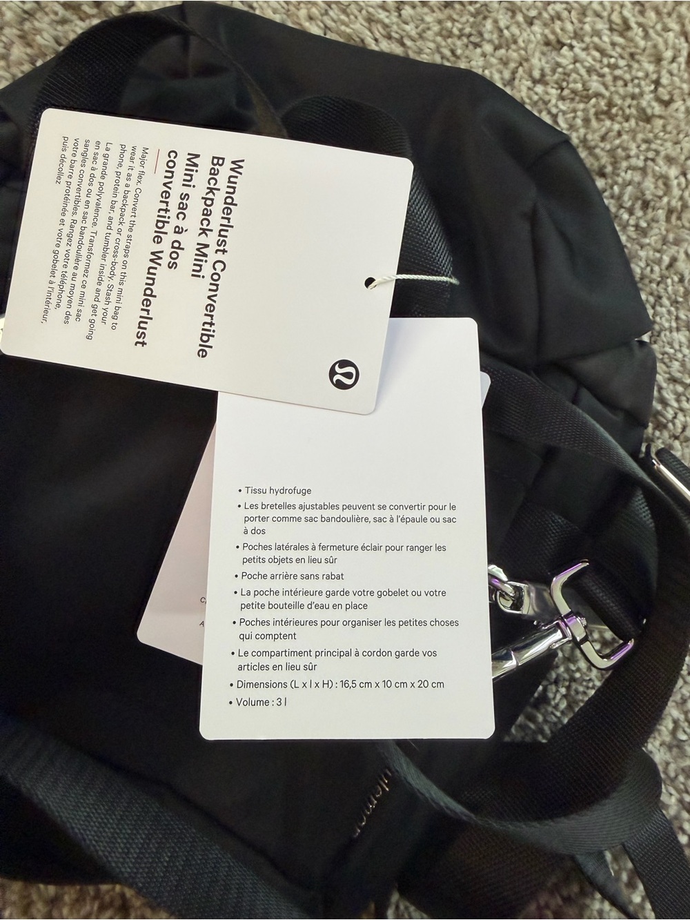 Lululemon Wunderlust Convertible Backpack Mini Black 3L Crossbody Bag NWT - Picture 5 of 7